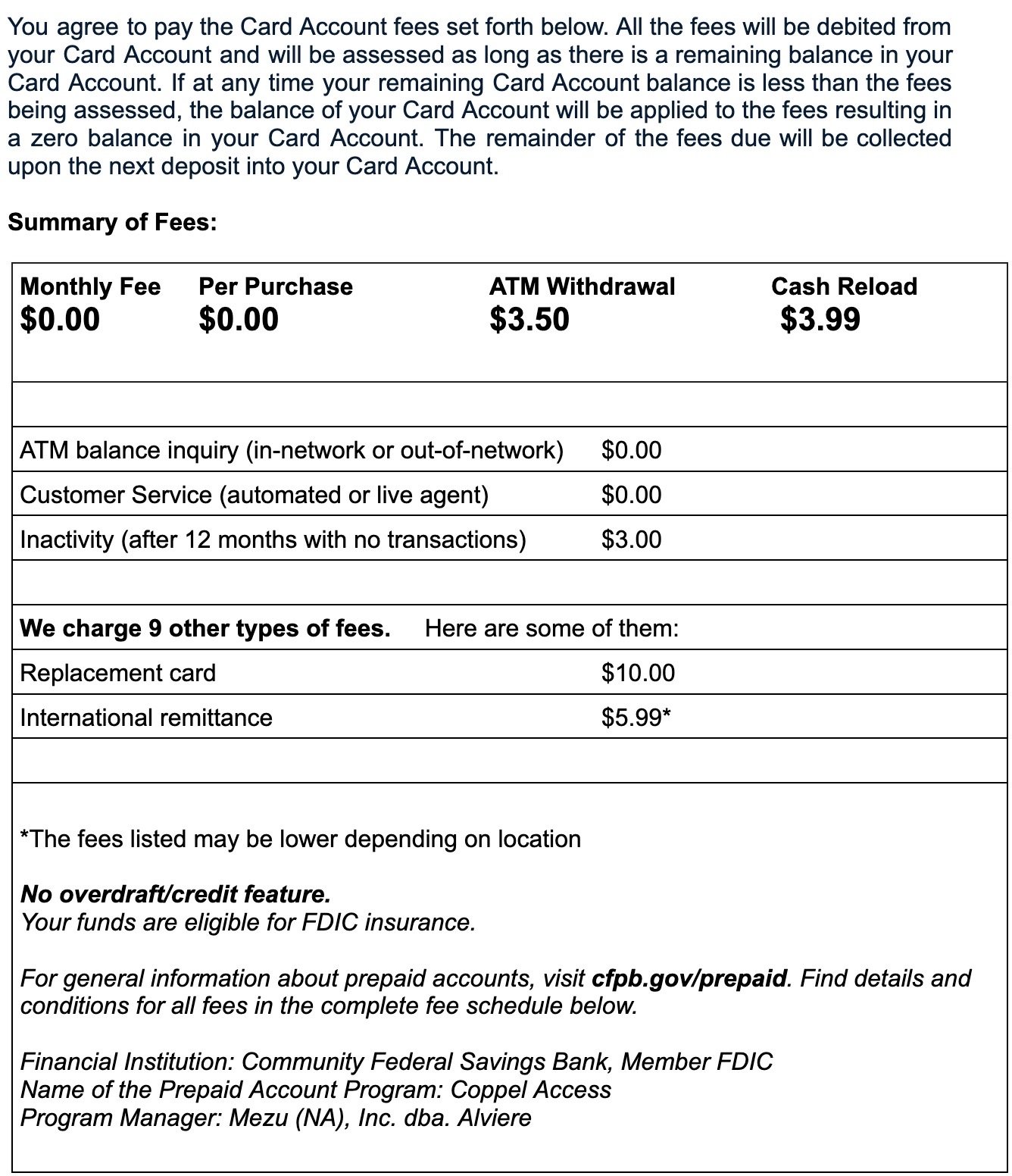 Coppel Access Rate Fees - English-1