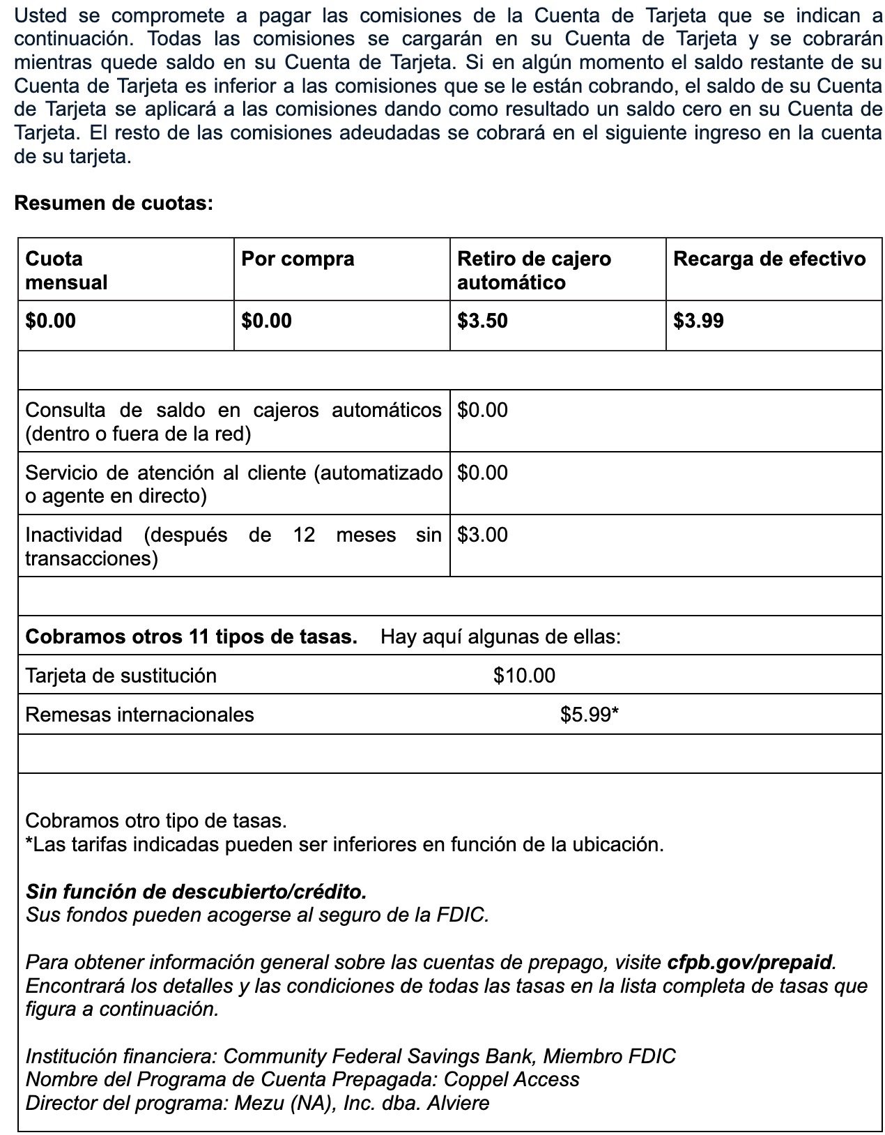 Lista tarifas de Coppel Access-1